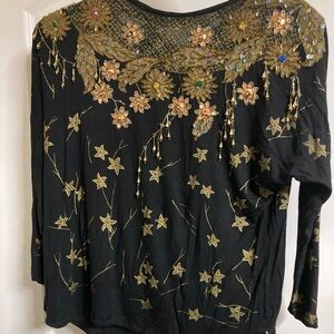 Jane Ashley, Vintage Black Top & skirt Sz L, beaded & Sequined